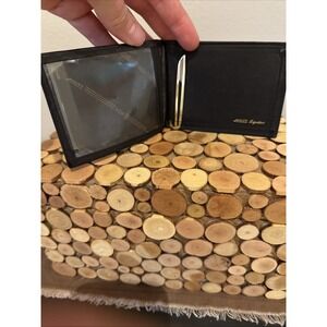 amity Leather Slim Bifold Wallet 3 x4" w/ Money Clip‎ Black w FLAW